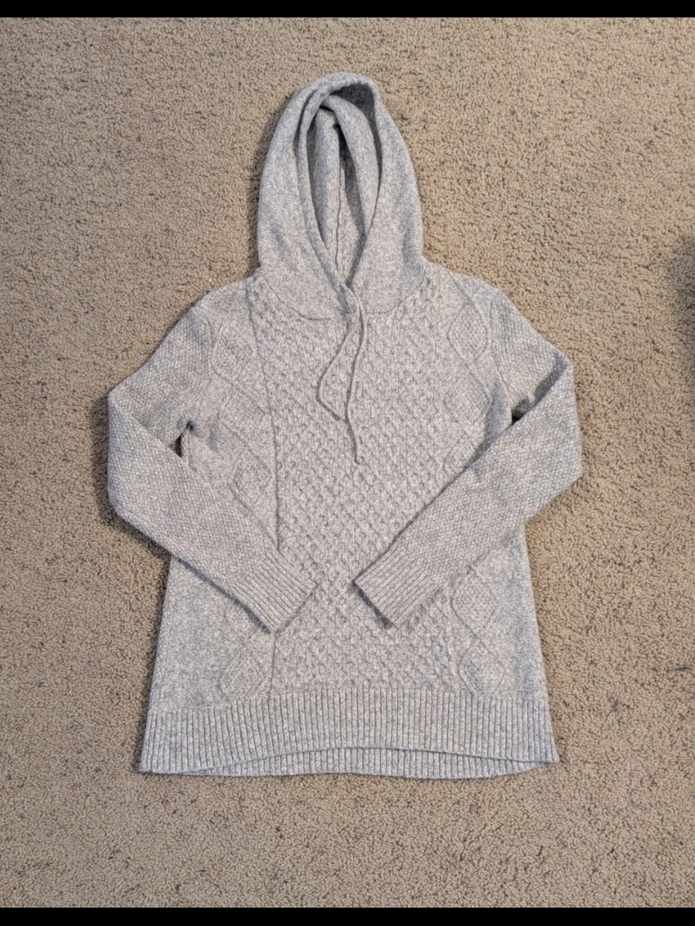 American Eagle Outfitters Light Gray Cable-Knit Hooded Sweater